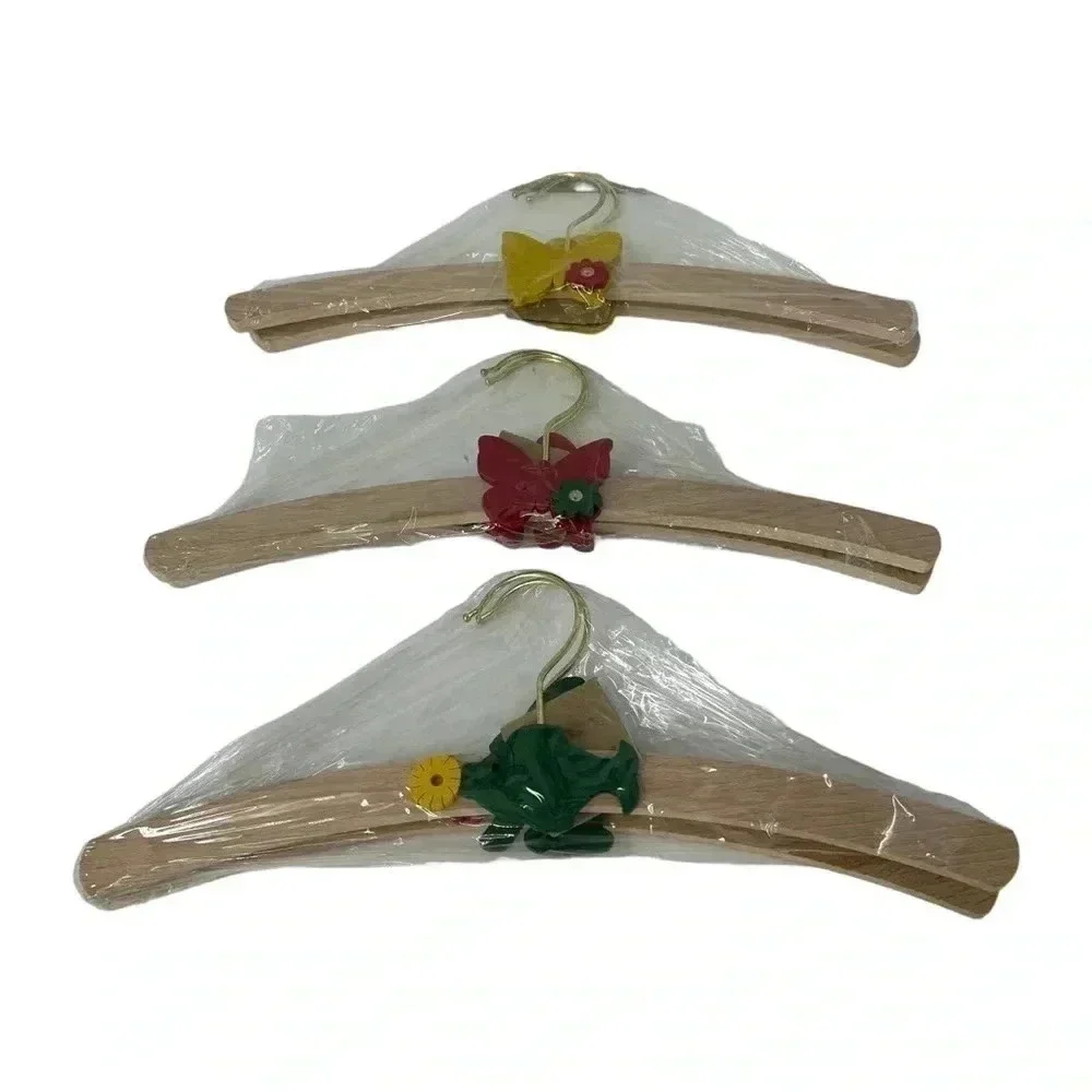 KIDS WOODEN HANGERS HANDMADE HAND PAINTED SET OF SIX TOXIC FREE